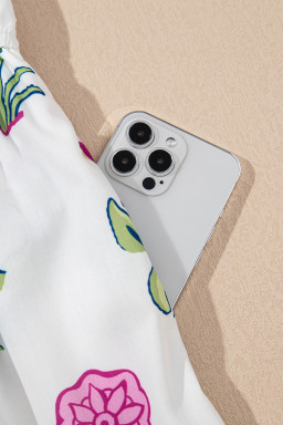 White Floral Puff Short Sleeve V Neck High Waist Maxi Dress