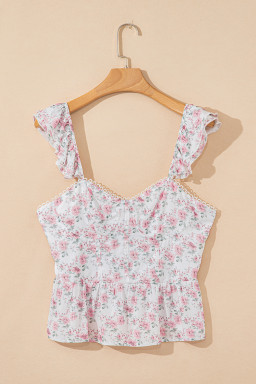 Pink Floral Flutter Peplum Tank Top