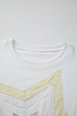 White Star Layered Patched Graphic Drop Shoulder Half Sleeve Loose Tee