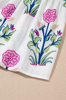 White Floral Puff Short Sleeve V Neck High Waist Maxi Dress