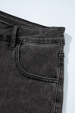 Carbon Grey Raw Hem High Waist Denim Shorts