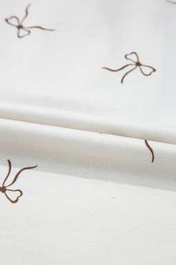 Beige Bow Print Half Zip Tank and Shorts 2pcs Set