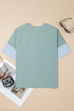 Smoke Green Frayed Denim Star Patched Oversize T Shirt