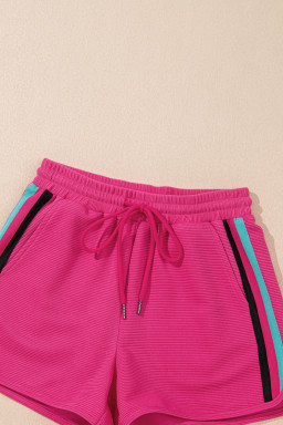 Strawberry Pink Striped Detail Flutter Sleeve Zipped Collar Short Set