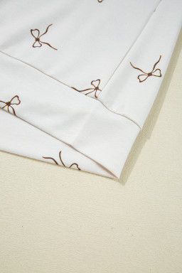 Beige Bow Print Half Zip Tank and Shorts 2pcs Set