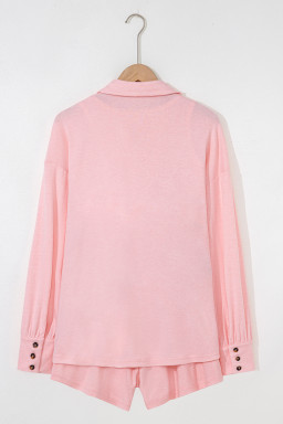 Light Pink 3 Pcs Crop Tank Top Shorts with Cardigan Lounge Set