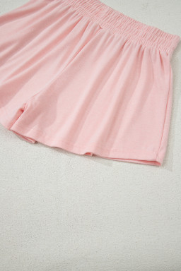Light Pink 3 Pcs Crop Tank Top Shorts with Cardigan Lounge Set