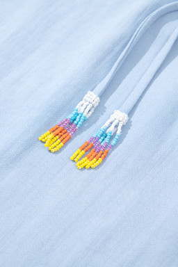 Beau Blue Floral Embroidered Puff Sleeve Split Neck Blouse