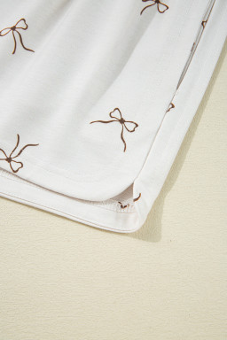 Beige Bow Print Half Zip Tank and Shorts 2pcs Set