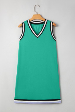 Mint Green Color Contrast Trim V Neck Shift Sleeveless Mini Dress