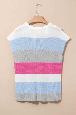 Light Blue Color Block Notch V Neck Sweater T Shirt