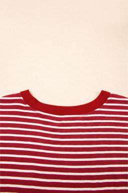Red Stripe Chest Pocket Patch Round Neck Tank Top