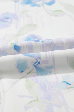 Sky Blue Floral Smocked High Waist Double Ruffle Sleeveless Long Dress