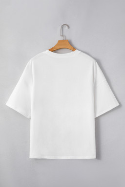 White Star Layered Patched Graphic Drop Shoulder Half Sleeve Loose Tee