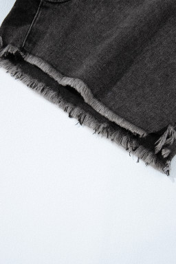 Carbon Grey Raw Hem High Waist Denim Shorts