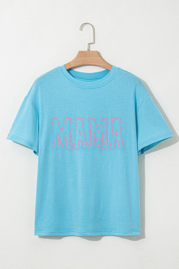 Light Blue MAMA Letter Graphic Neon T Shirt
