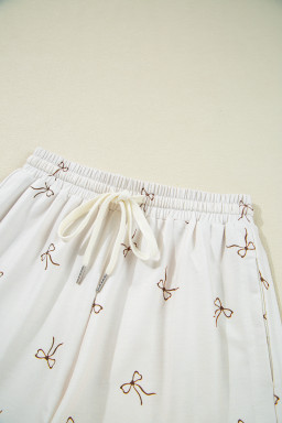 Beige Bow Print Half Zip Tank and Shorts 2pcs Set