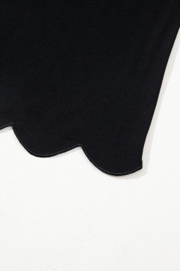 Black Color Contrast Collared V Neck Puff Sleeve Blouse