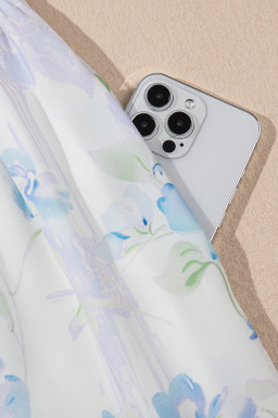 Sky Blue Floral Smocked High Waist Double Ruffle Sleeveless Long Dress