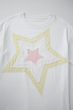 White Star Layered Patched Graphic Drop Shoulder Half Sleeve Loose Tee