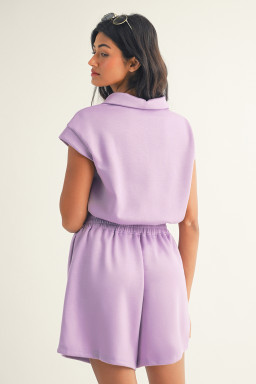 Orchid Bouquet Short Sleeve Zipper Collared Elastic High Waist Romper