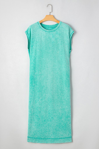 Clearly Aqua Mineral Wash Pocketed T-shirt Long Dress