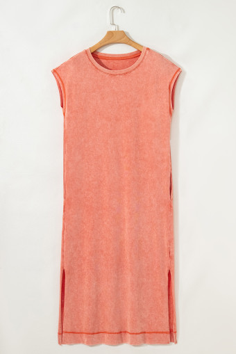 Carrot Mineral Wash Pocketed T-shirt Long Dress