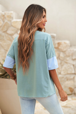 Smoke Green Frayed Denim Star Patched Oversize T Shirt