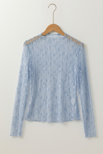 Ashleigh Blue Sheer Floral Lace Long Sleeve Slim Fit Top