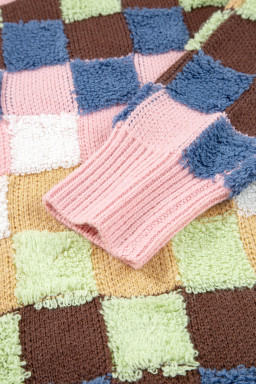 Multicolour Plush Checkered Pattern Button Front Cardigan Sweater