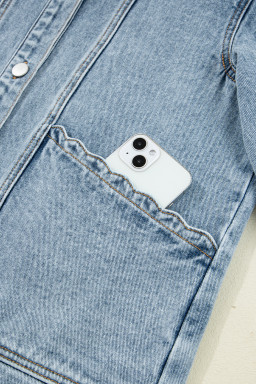 Myosotis Scallop Trim Collar Patched Pocket Button Up Mineral Washed Denim Jacket