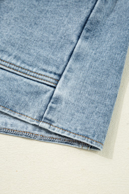 Myosotis Scallop Trim Collar Patched Pocket Button Up Mineral Washed Denim Jacket