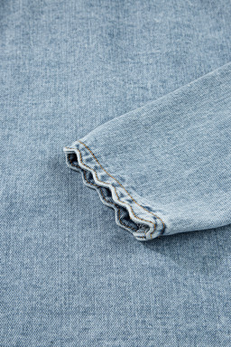 Myosotis Scallop Trim Collar Patched Pocket Button Up Mineral Washed Denim Jacket