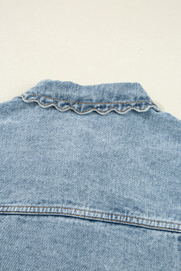 Myosotis Scallop Trim Collar Patched Pocket Button Up Mineral Washed Denim Jacket