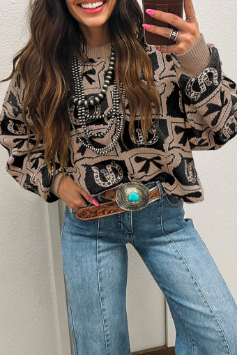 Black Bows & Horseshoes Pattern Western Fashion Print Sweater
