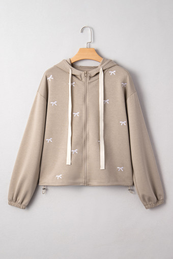 Goat Contrast Bow Embroidered Zip Up Jacket Hoodie