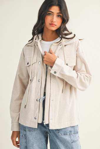 Beige 2 in 1 Thermal Knit Textured Hooded Jacket