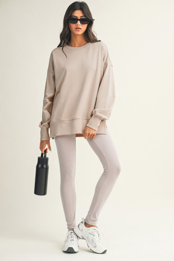 Jet Stream Solid Color Oversize Slit Sweatshirt Ribbed Leggings 2pcs Set