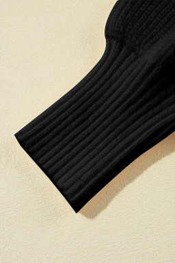 Black Solid Color Knit Lapel Collar Single Button Sweater Cardigan