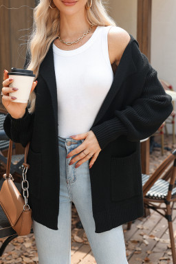 Black Solid Color Knit Lapel Collar Single Button Sweater Cardigan