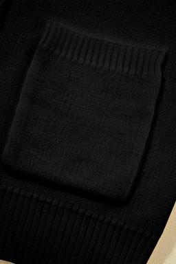 Black Solid Color Knit Lapel Collar Single Button Sweater Cardigan