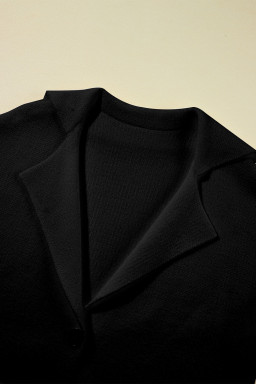 Black Solid Color Knit Lapel Collar Single Button Sweater Cardigan
