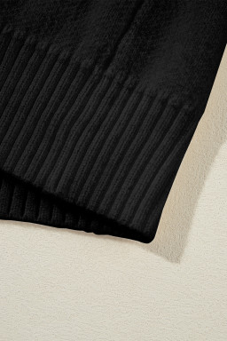 Black Solid Color Knit Lapel Collar Single Button Sweater Cardigan