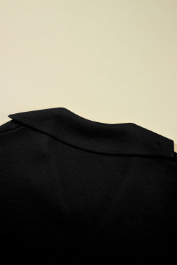 Black Solid Color Knit Lapel Collar Single Button Sweater Cardigan