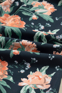 Blue Floral Print Striped Trim V Neck Long Sleeve Ruffle Hem Shift Mini Dress