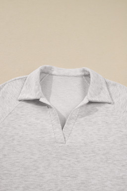 Light Grey Polo Collar V Neck Pullover and Drawstring Sweatpants Set