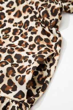 Brown Leopard Print Striped Patchwork 3/4 Sleeve Loose Mini Dress