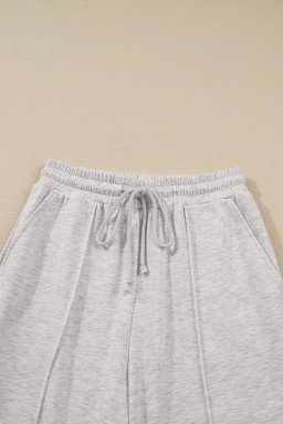 Light Grey Polo Collar V Neck Pullover and Drawstring Sweatpants Set
