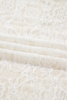 White Sheer Lace Mesh Mock Neck Slim Fit Long Sleeve Top