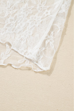 White Sheer Lace Mesh Mock Neck Slim Fit Long Sleeve Top